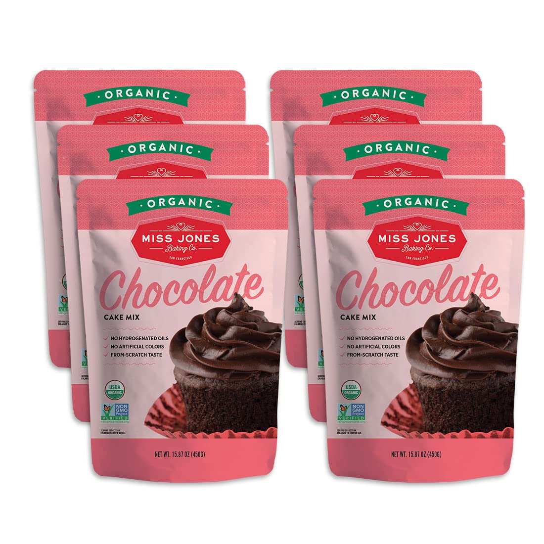 Miss Jones Baking Organic Cake and Cupcake Mix, Non-GMO, Vegan-Friendly, Moist and Fluffy: Chocolate (Pack of 6)