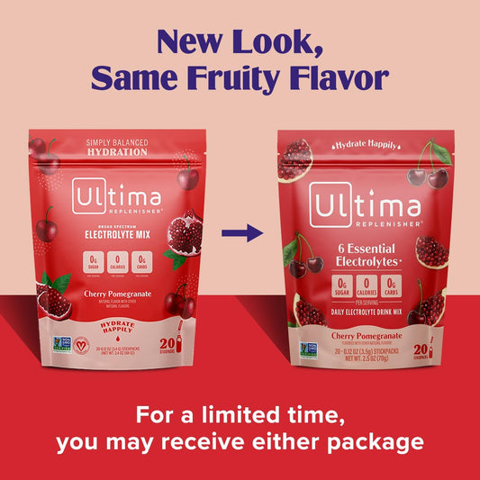 Ultima Replenisher Daily Electrolyte Drink Mix – Cherry Pomegranate, 20 Stickpacks – Hydration Packets With 6 Electrolytes & Minerals – Keto Friendly, Vegan, Non-Gmo & Sugar-Free Electrolyte Powder