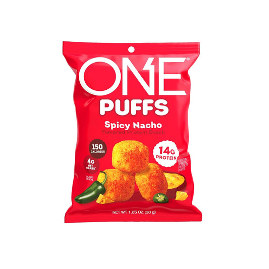 One Puffs, Spicy Nacho Flavor, 14G Of Protein, Protein Snacks For On The Go, 150 Calories Per Snack (10 Pouches)