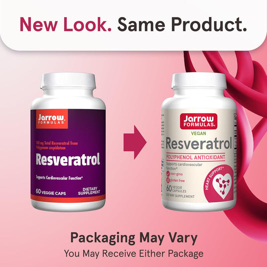 Jarrow Formulas® Resveratrol 100 Mg, Dietary Supplement, Antioxidant Support For Cardiovascular Function, 60 Veggie Capsules, 60 Day Supply