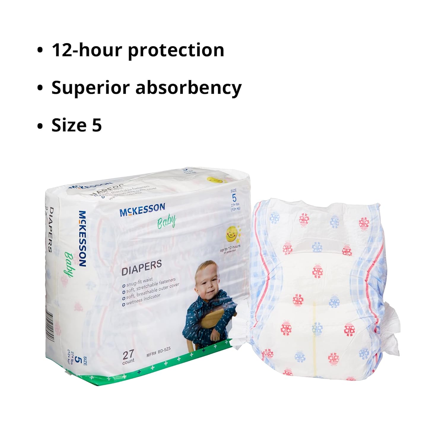 McKesson Baby Diapers, Size 5 (Over 27 lbs), 27 Count, 1 Pack