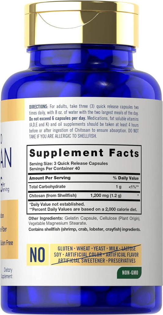 Carlyle Chitosan Supplement 1200Mg | 120 Quick Release Capsules | Non-Gmo, Gluten Free | Ultra Lipo