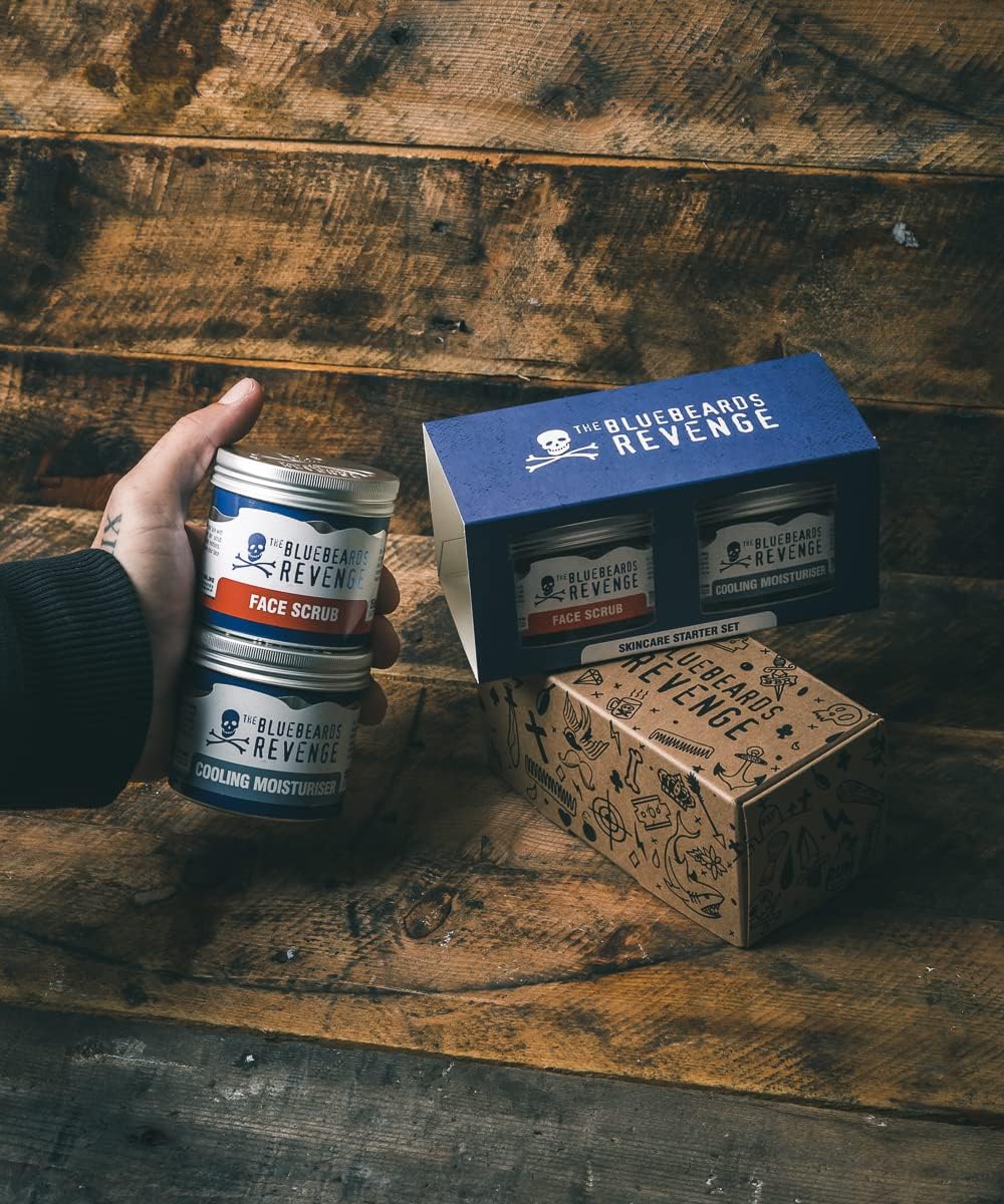 The Bluebeards Revenge Skincare Starter Set, Vegan Friendly Gift Set, Includes Face Scrub (150ml) Cooling Moisturiser (150ml) - 2 Piece : Amazon.co.uk: Beauty