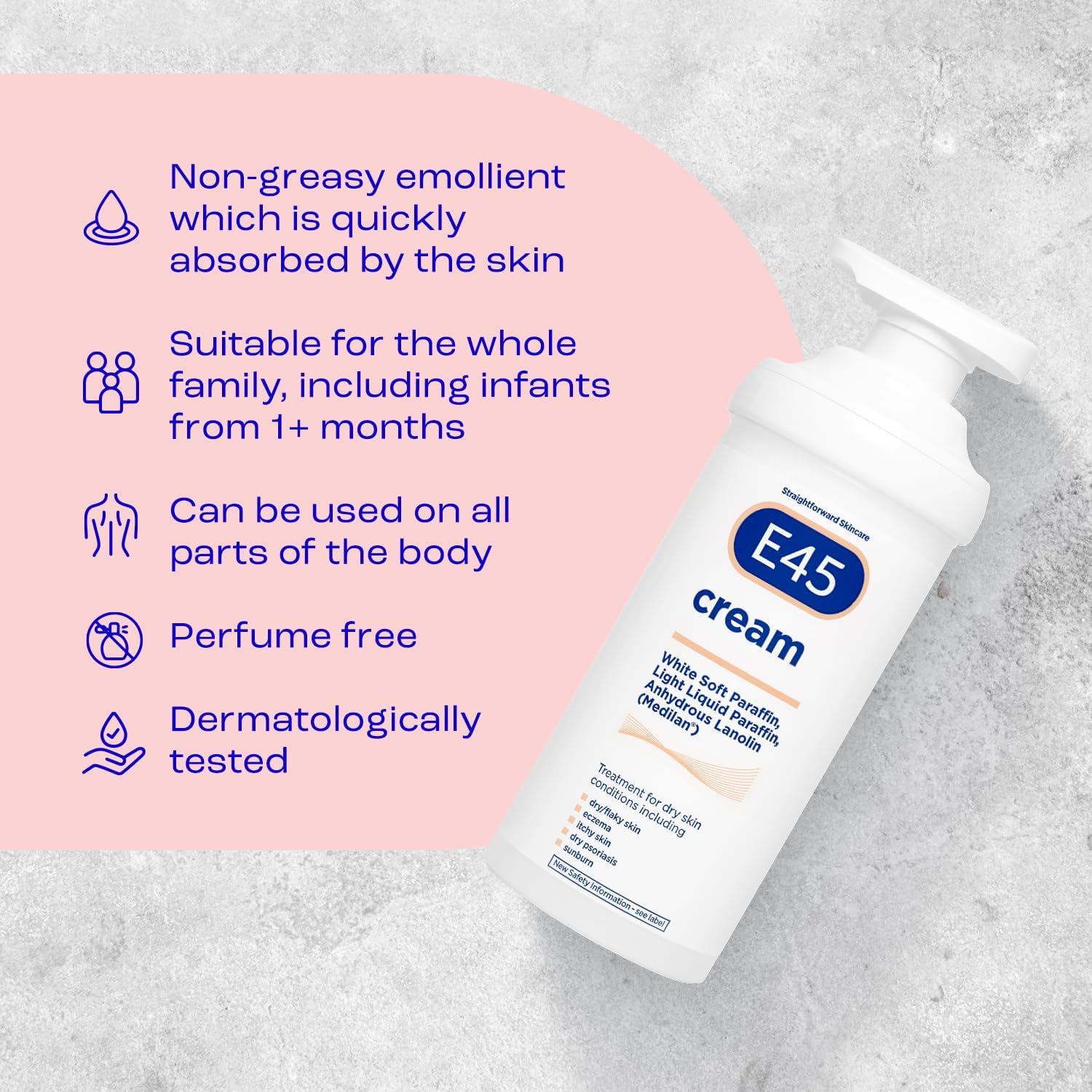 E45 Cream For Dry, Flaky Skin, Suitable for Eczema, Itchy Skin, Dry Psoriasis, Sunburn, 500g Moisturiser Pump : Amazon.co.uk: Beauty