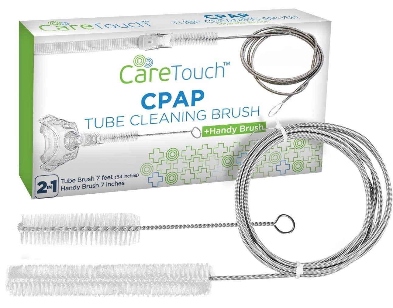 Care Touch Cpap Tube Cleaning Brush - Flexible Stainless (7 Feet) Plus Handy Brush (7 Inches) Fits 16Mm Diameter Tubing