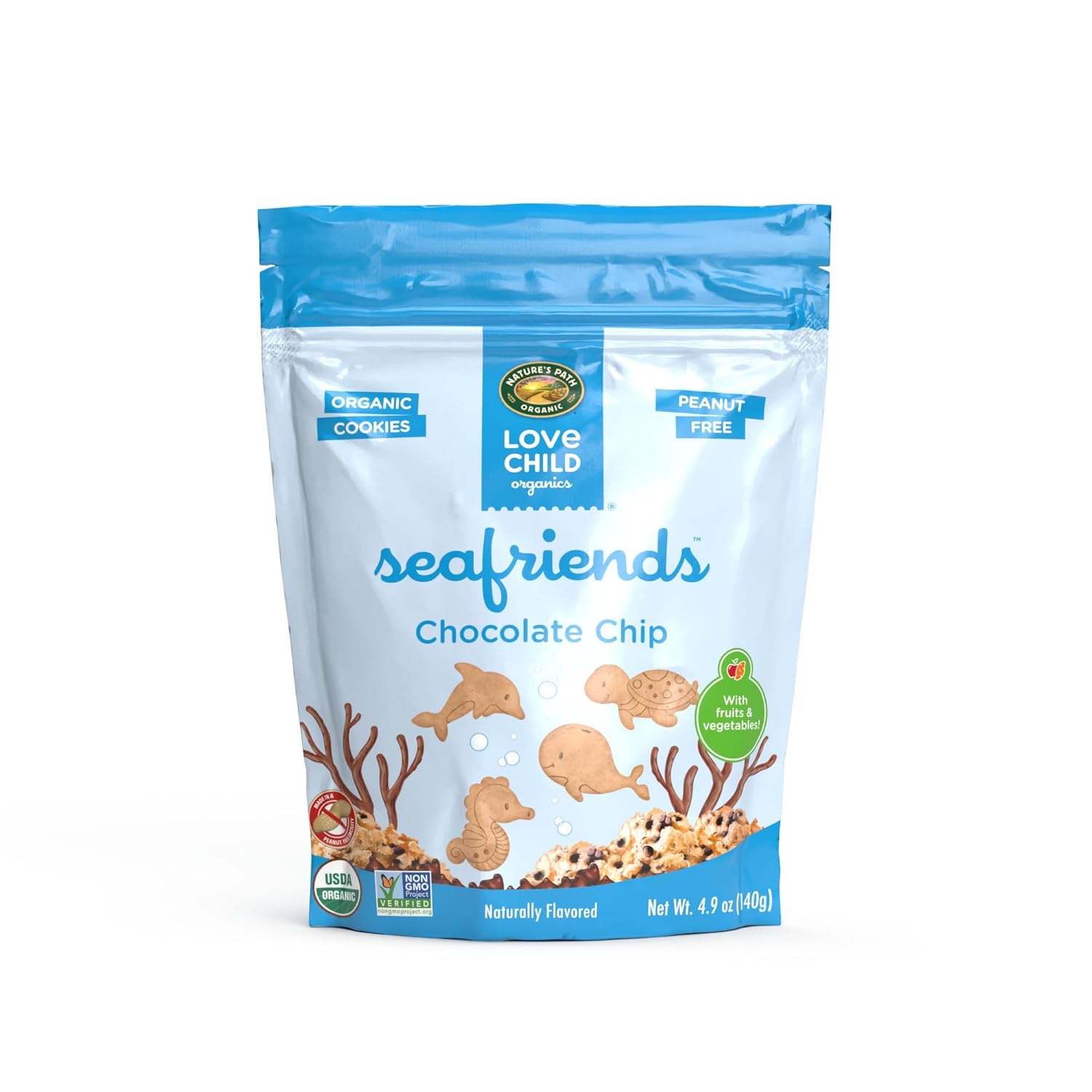 Love Child Organics Sea Friends Chocolate Chip Cookies, 4.9 Oz (Pack Of 1), Non-Gmo, By Nature'S Path