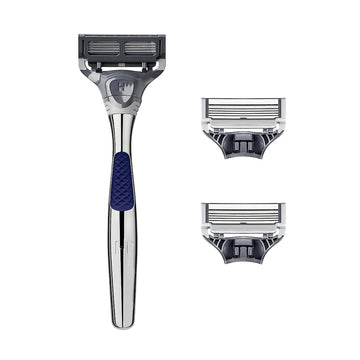 Harry'S Razors For Men - Chrome Razor Handle | 5 Blade Razor With Lubricating Strip & Precision Trimmer, 3 Cartridges