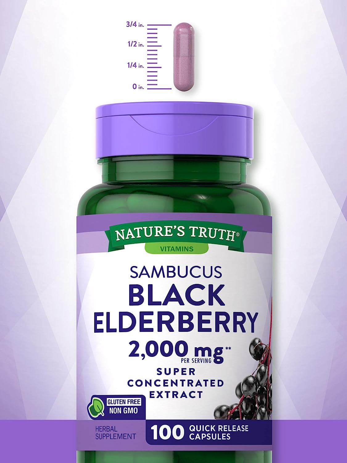 Nature's Truth Black Elderberry Capsules | 100 Count | Super Concentrated Sambucus Extract | Non-GMO and Gluten Free : Health & Household