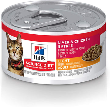 Hill'S Science Diet Light, Adult 1-6, Weight Management Support, Wet Cat Food, Liver & Chicken Minced, 2.9 Oz Can, Case Of 24