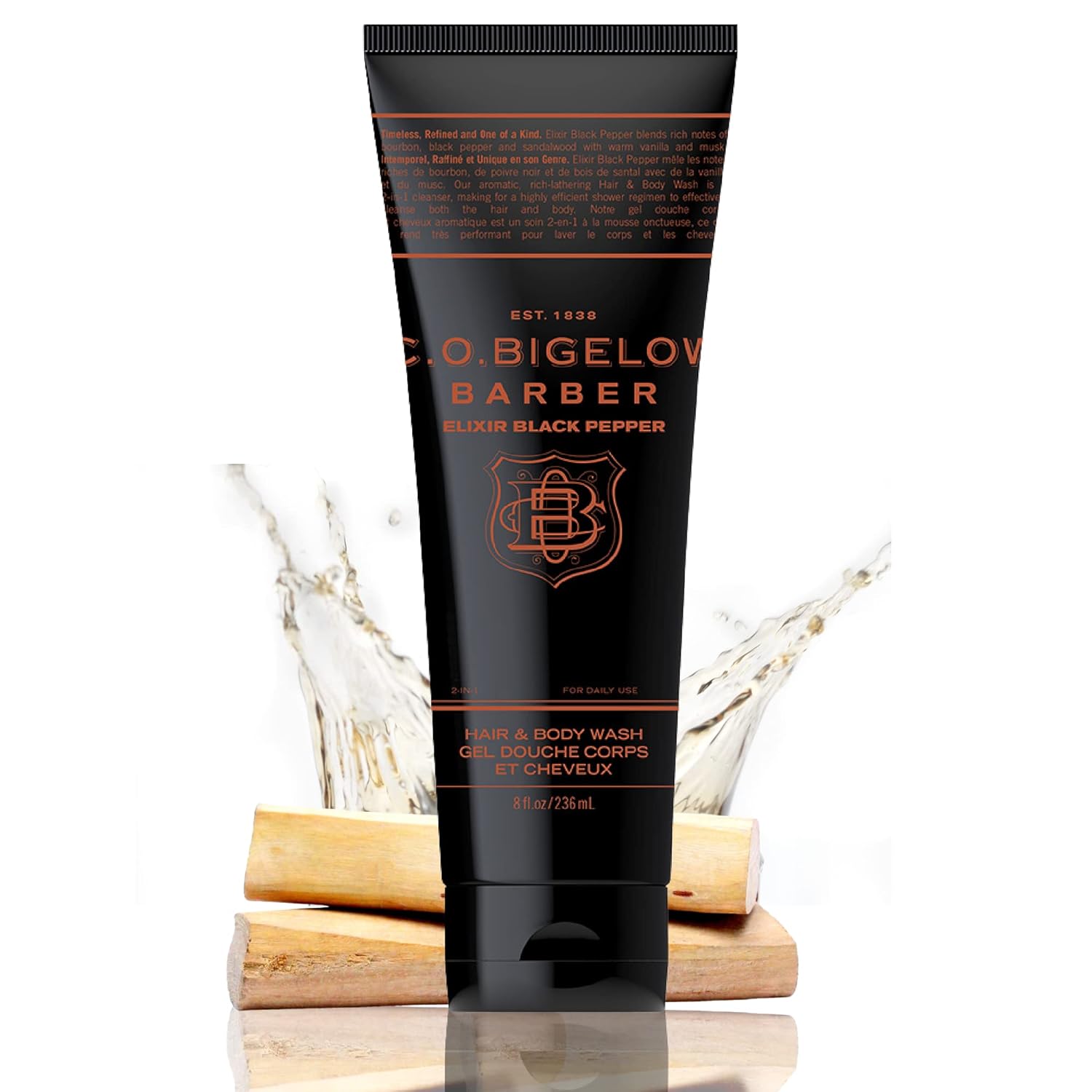 C.O. Bigelow Elixir Black Pepper No. 1609 Bourbon & Sandalwood Moisturizing Shampoo And Body Wash For Men, 8 Fl Oz