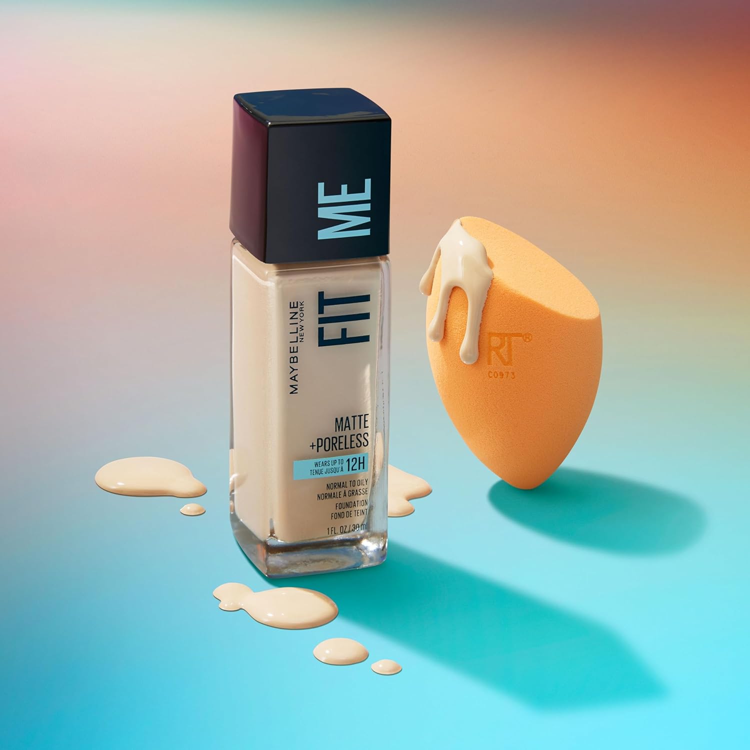 Maybelline Fit Me Matte + Poreless Liquid Foundation and Real Techniques Makeup Sponge Bundle, Includes 1 Foundation in Fair Ivory and 2 Miracle Complexion Makeup Sponges : Beauty & Personal Care