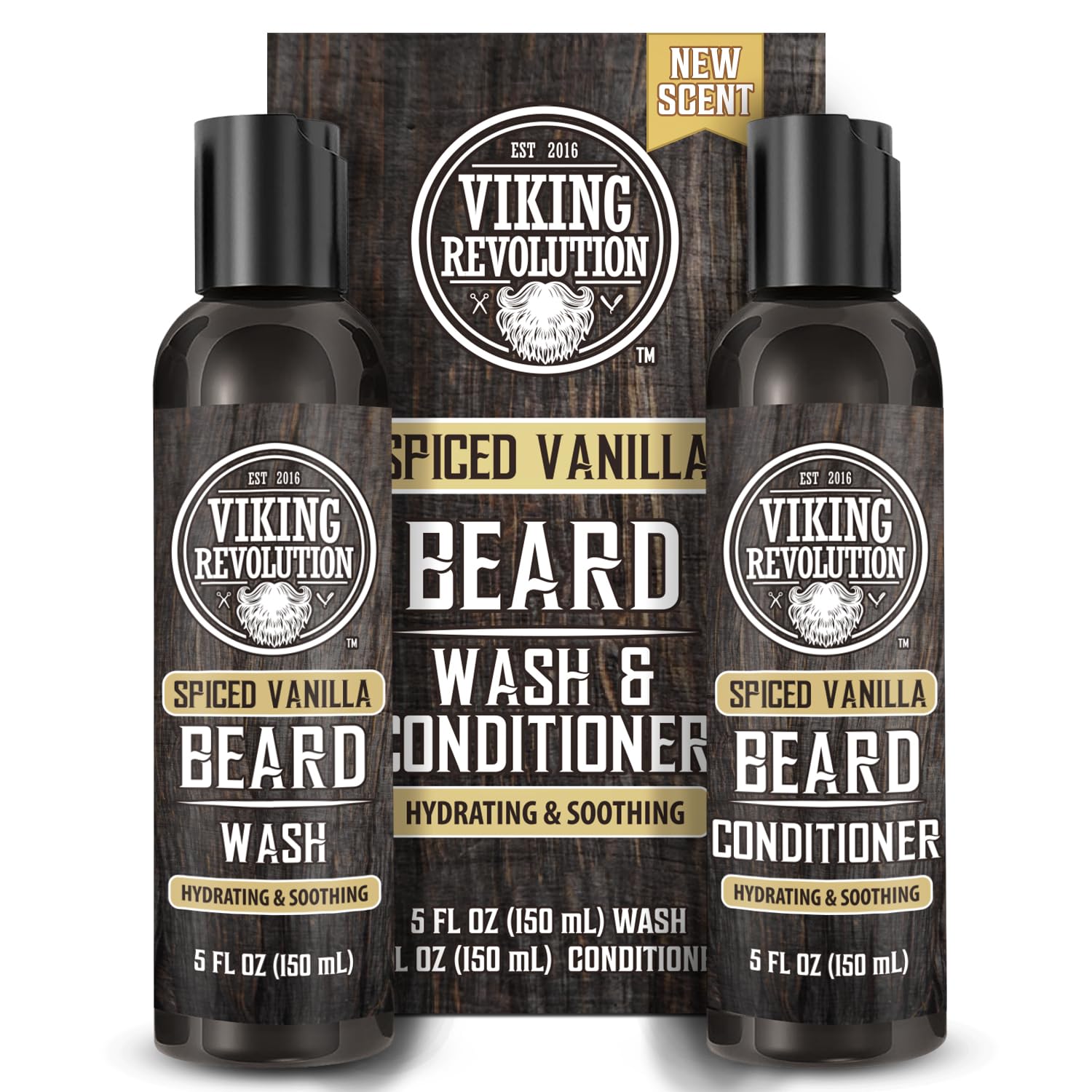 Viking Revolution Beard Wash And Beard Conditioner For Men With Argan Oil And Jojoba Oil - Beard Softener And Strengthener Beard Care Beard Shampoo And Conditioner With Beard Oil (5Oz, Spiced Vanilla)