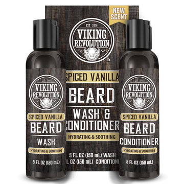 Viking Revolution Beard Wash And Beard Conditioner For Men With Argan Oil And Jojoba Oil - Beard Softener And Strengthener Beard Care Beard Shampoo And Conditioner With Beard Oil (5Oz, Spiced Vanilla)