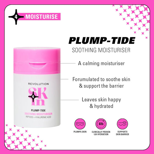 Revolution Skin, Plump-Tide Peptide & Hyaluronic Acid Soothing Moisturiser, Calming Face Cream, Vegan & Cruelty-Free, 50Ml