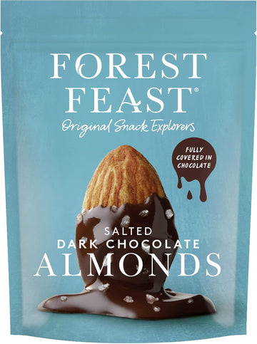Forest Feast Salted Dark Chocolate Almonds 8 X 120G | Dark Chocolate Coated Salted Almonds With Real Belgian Dark Chocolate, Gluten Free High Protein Vegan Snack