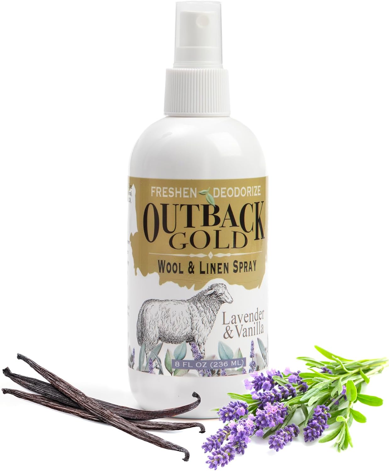 Outback Gold Wool, Linen, Fabric Refresher and Deodorizer Spray, Scented with Natural Lavender and Vanilla Essential Oils