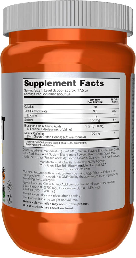 Now Foods Sports Nutrition, Bcaa Blast Powder, 5 G Bcaa, 100 Mg Caffeine, Tropical Punch, 600-Grams