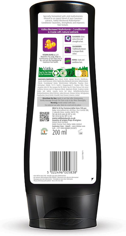 Vatika Naturals Multivitamin Enriched Black Seed Complete Hair Care Conditioner 200Ml | Black Seed, Blackberry, Henna | Blended With Essential Multivitamins | For Complete Care & Nourishment