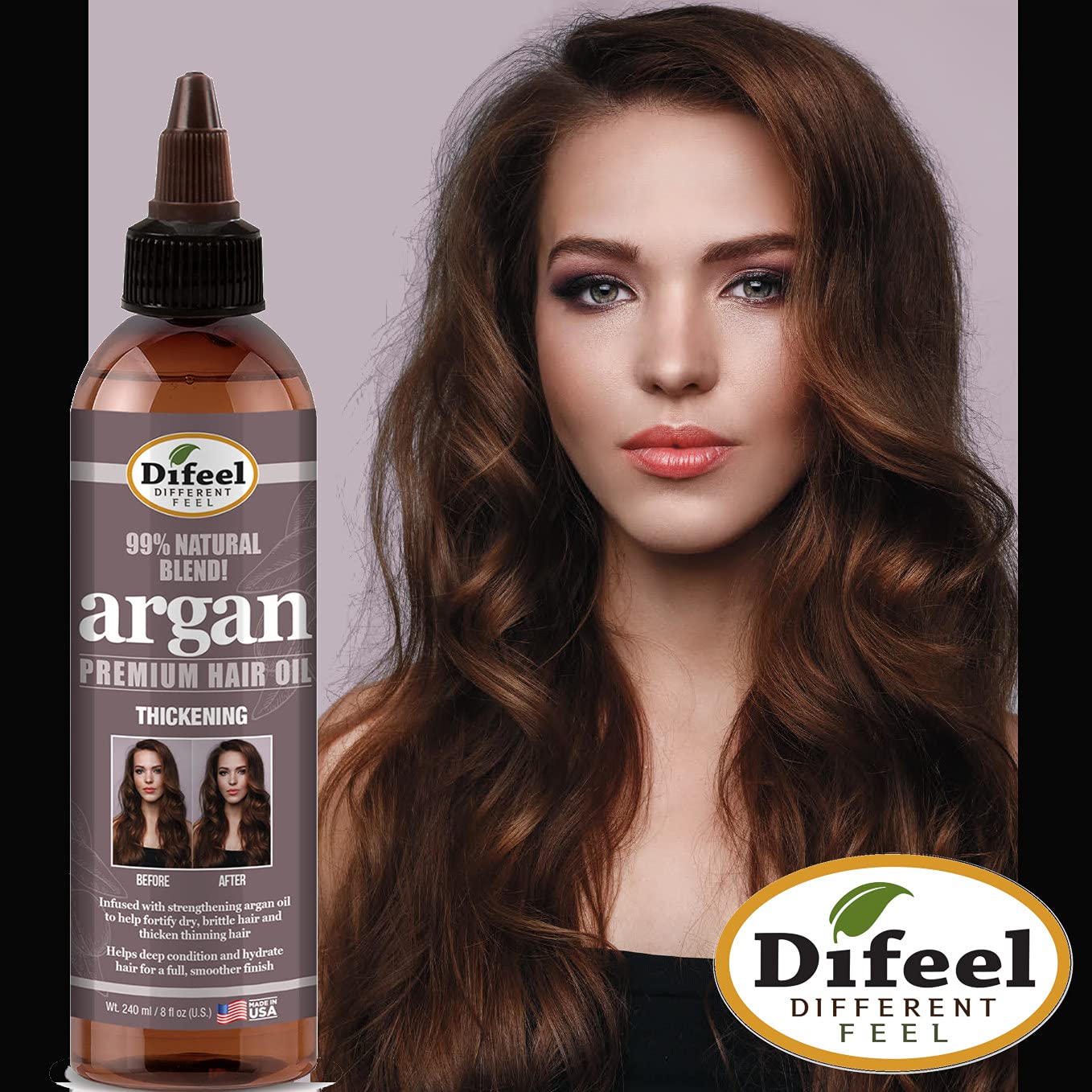 Difeel 99% Premium Natural Hair Oil Blend- Thickening with Argan Oil 8 oz. : Beauty & Personal Care