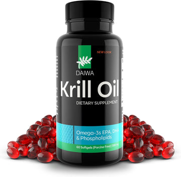 Daiwa Krill Oil 1000Mg Softgels - Epa Dha Omega 3 Antarctic Krill Oil Supplement With Astaxanthin - Natural Solution For Joint, Brain Support And Heart Health - 60/Ct