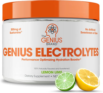 Genius Electrolytes Powder Drink Mix, Lemon Lime, 30 Servings - Natural Hydration Booster & Endurance Supplement With Potassium, Magnesium & Zinc - Sugar Free & No Artificial Sweeteners Or Dyes