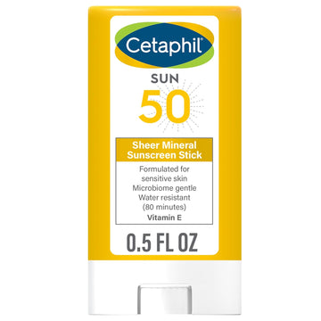 Cetaphil Sheer Mineral Sunscreen Stick For Face & Body, 0.5Oz, 100% Mineral Sunscreen: Zinc Oxide & Titanium Dioxide, Broad Spectrum Spf 50, For Sensitive Skin