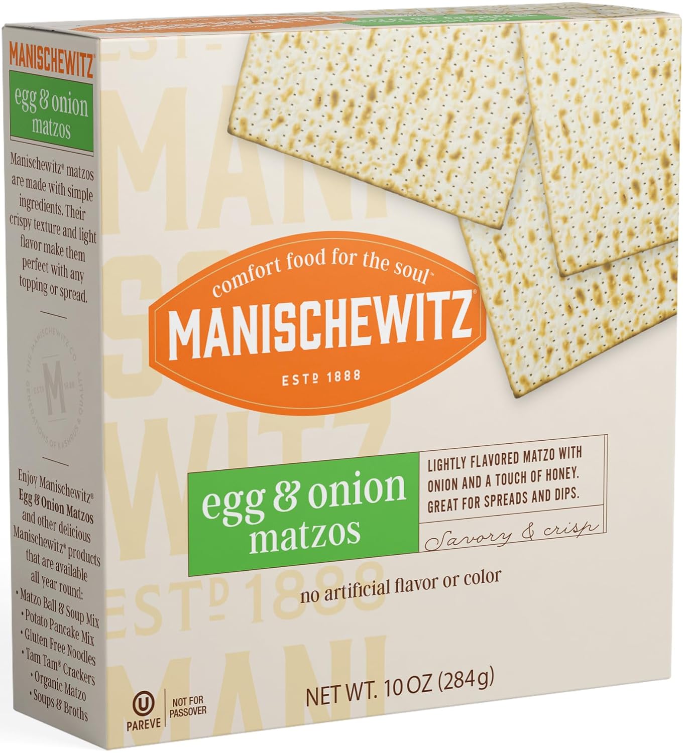 Manischewitz Egg & Onion Matzo, 10oz (3 Pack) Crisp & Delicious Flavored Matzo, Not Kosher for Passover