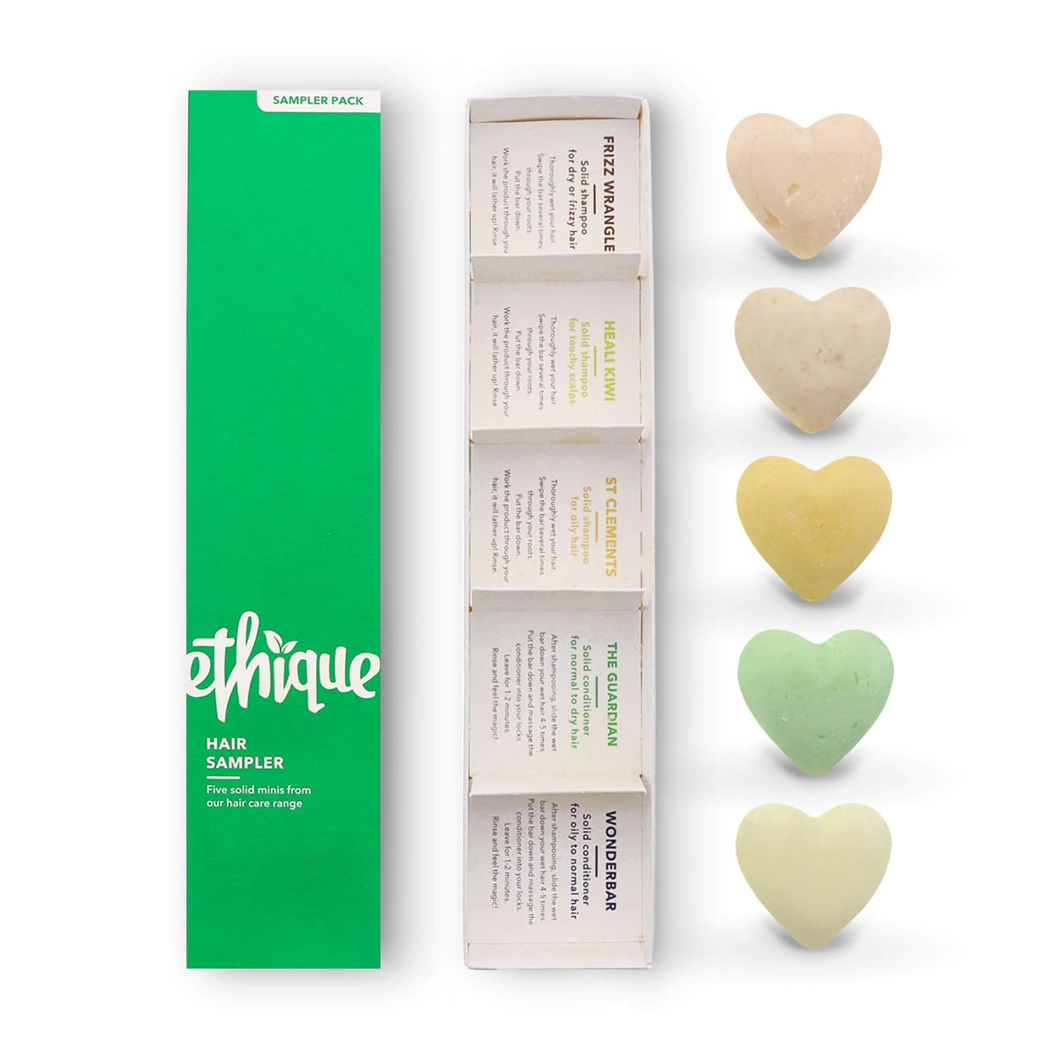 Ethique Hair Sampler - Shampoo & Conditioner - Plastic-Free, Vegan, Cruelty-Free, Eco-Friendly, 5 Travel Bars (Pack Of 1)