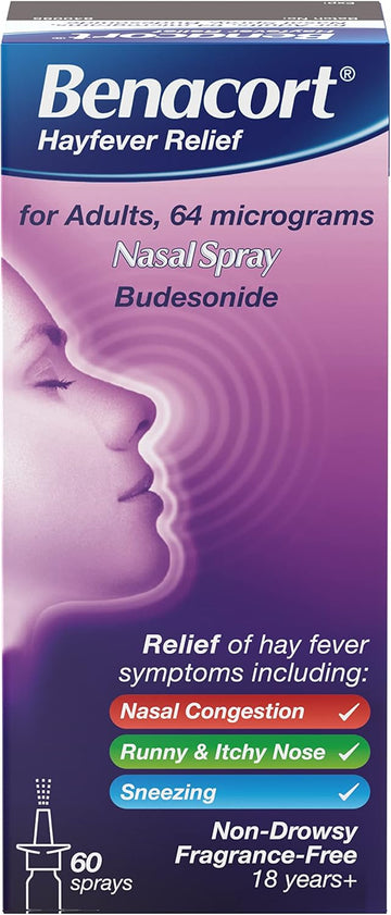 Benacort Nasal Spray (1X 10Ml), Budesonide Nasal Spray With 24-Hour Hay Fever Relief, Alcohol Free And Fragrance-Free