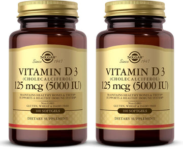 SOLGAR Vitamin D3 (Cholecalciferol) 10 MCG (400 IU) - 100 Softgels, Pack of 2 - Helps Maintain Healthy Bones & Teeth - Immune System Support - Non-GMO, Gluten Free, Dairy Free - 200 Total Servings