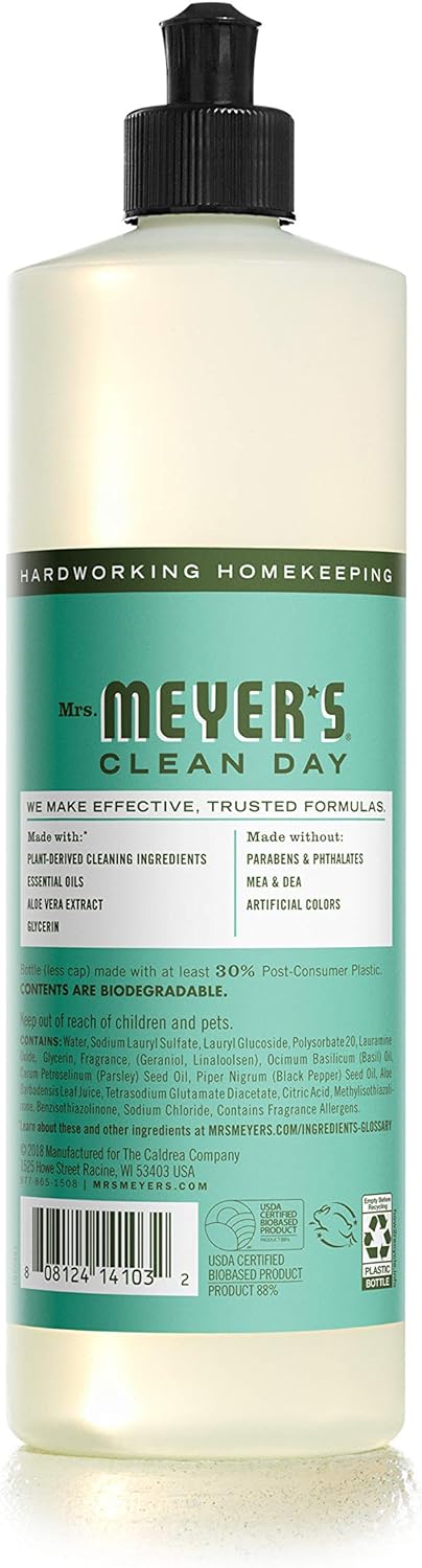 Mrs. Meyer's Clean Day Liquid Dish Soap Basil, 16 Fl Oz (Pack of 1)