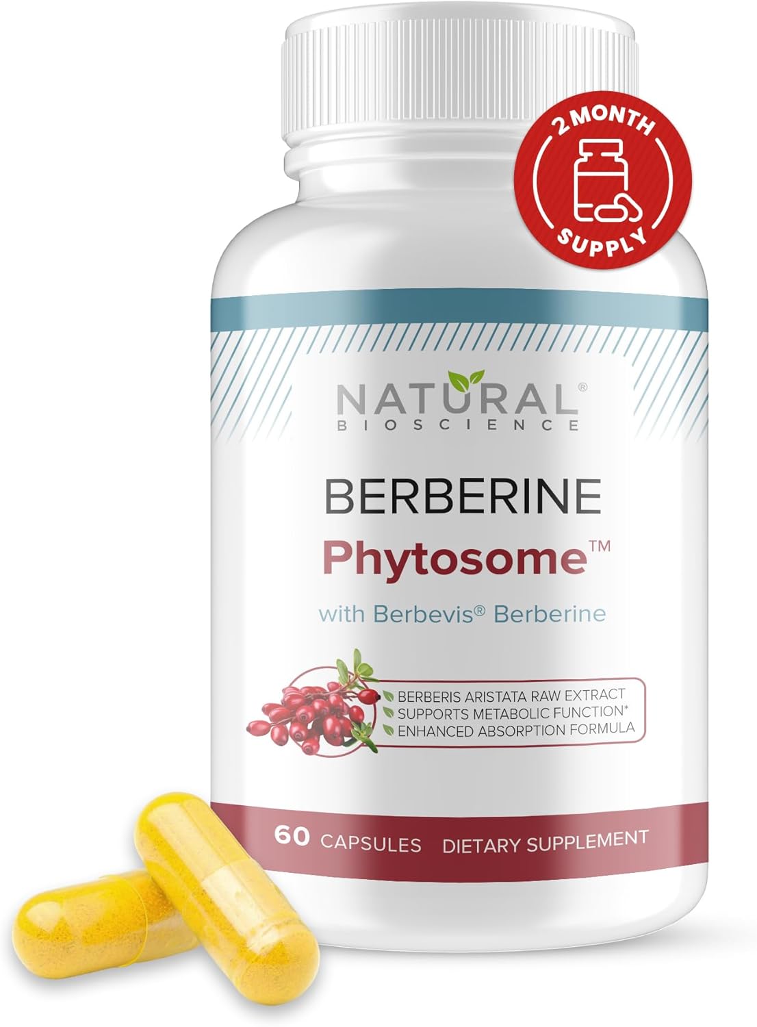 Berberine Phytosome With Berbevis, 550Mg Enhanced Absorption Supplement For Metabolic Support & Heart Health, Highly Bioavailable Berberine Complex, Gluten-Free, Non-Gmo, 30 Vegetarian Capsules