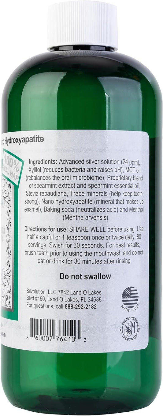 Simply Silver Mouthwash Spearmint Flavor- Nano Hydroxyapatite Formula, All Natural Colloidal Silver Mouthwash Chemical, Alcohol, Fluoride, And Bpa Free, 16 Oz