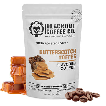 Blackout Coffee Butterscotch Toffee Flavored Medium Roast - Freshly Roasted In The Usa - 12 Oz Ground Coffee Pouch