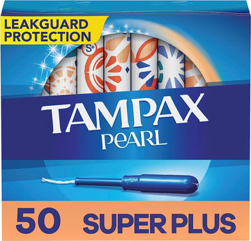 Tampax Pearl Tampons Super Plus Absorbency, With Leakguard Braid, Unscented, 50 Count