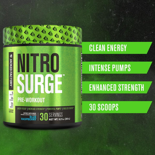 Jacked Factory Nitrosurge Pre-Workout In Fruit Punch & Build Xt Muscle Building Bundle For Men & Women