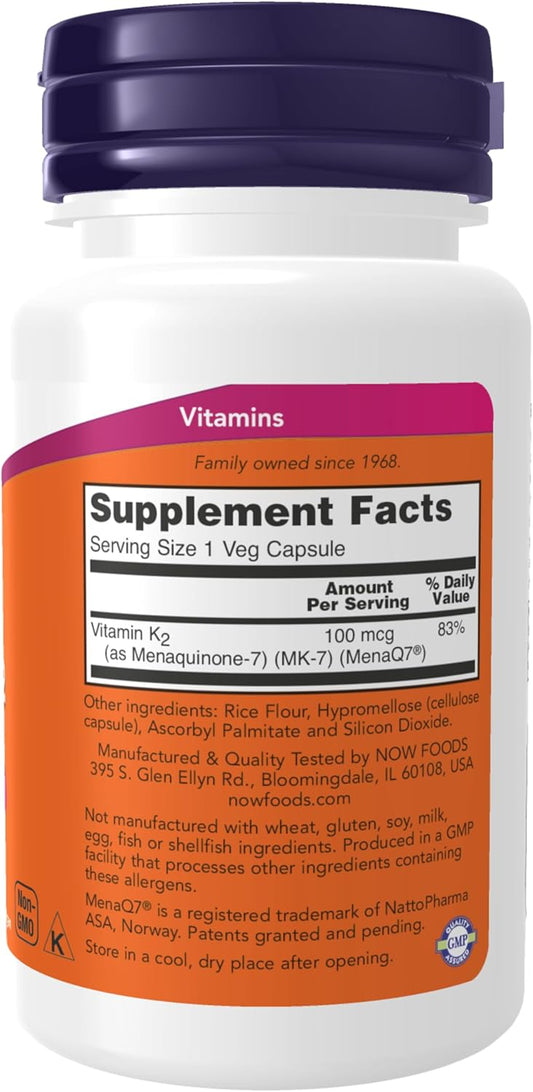 Now Foods Supplements, Mk-7 Vitamin K-2 100 Mcg, Cardiovascular Support*, Supports Bone Health*, 60 Veg Capsules