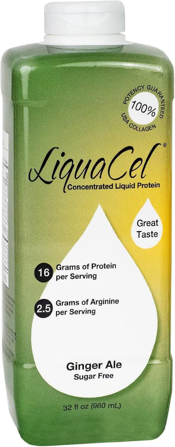 Liquacel Concentrated Liquid Protein, Sugar-Free Ginger-Ale, 32Oz Bottle – Collagen Whey Arginine : Health & Household