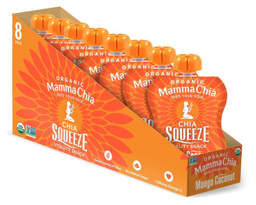 Mamma Chia Organic Vitality Squeeze Snack, Mango Coconut, 16- 3.5 Ounce Chia Vitality Snacks, USDA Organic, Non-GMO, Vegan, Gluten Free, and Kosher. Fruit and Vegetables with only 70 Calories