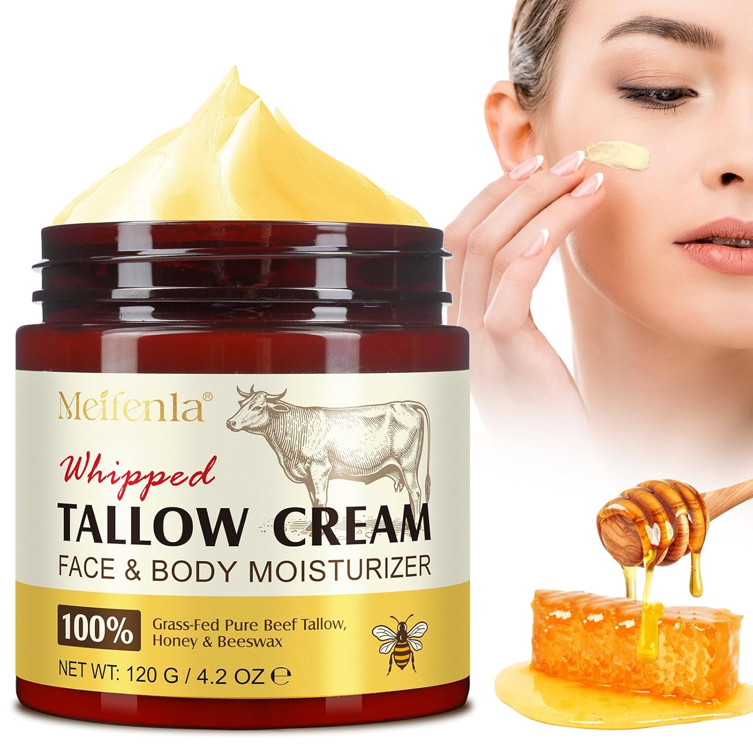 Beef Tallow For Skin, Tallow And Honey Cream Natural Tallow Face Moisturizer, Hydrating Beef Tallow Balm Deeply Moisturizing For Face & Body Skin Care