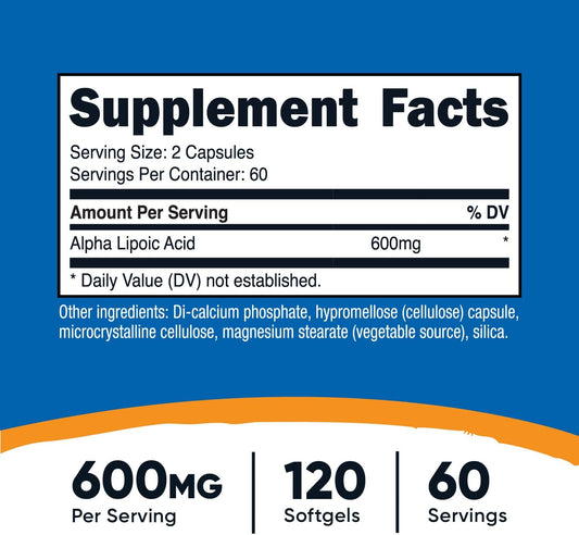 Nutricost Alpha Lipoic Acid 600Mg Per Serving 120 Capsules, 60 Servings - Plant Based Caps, Non-Gmo