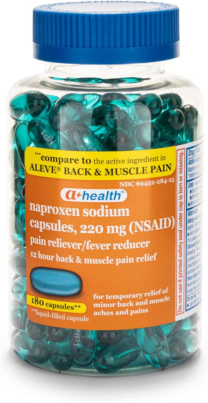 Naproxen Sodium 220 Mg Liquid Gels Back and Muscle Pain, Made in USA, 180 Count