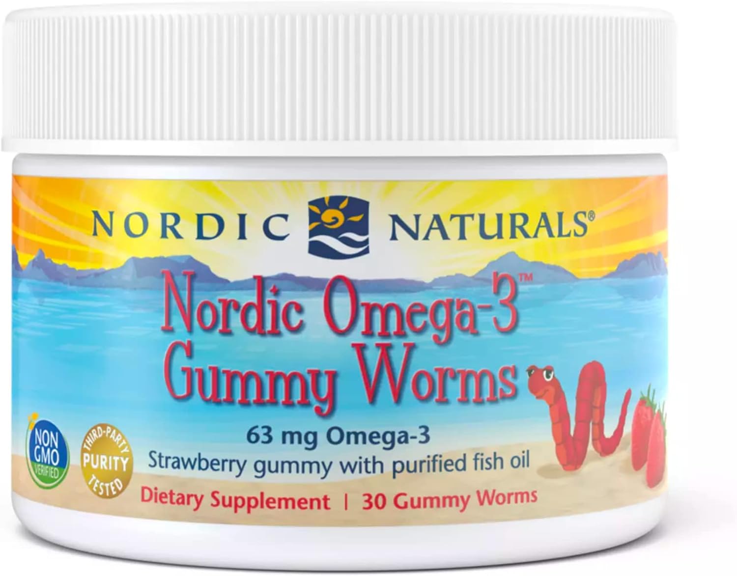 Nordic Naturals Nordic Omega-3 Gummy Worms, Strawberry - 30 Gummy Worms - 63 mg Total Omega-3s with EPA & DHA - Non-GMO - 30 Servings