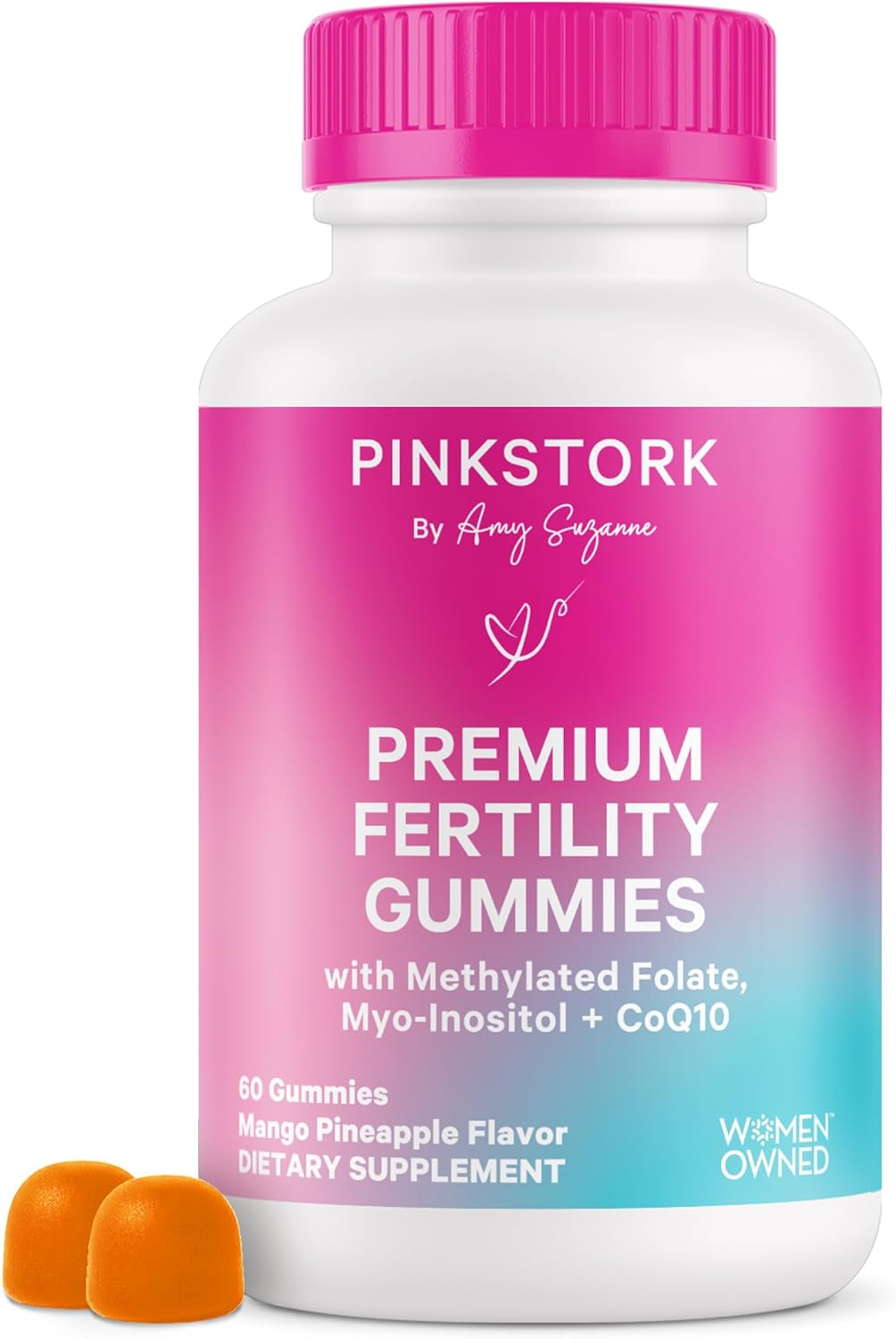 Pink Stork Premium Fertility Gummies For Women - Prenatal Conception Supplements For Her With Inositol, Coq10, Folate And Vitamins To Support Hormone Balance, Ovulation + Menstrual Cycle, 60 Gummies