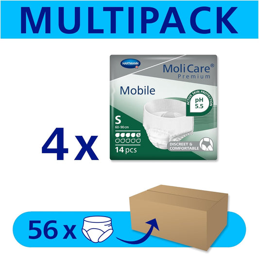 Molicare Premium Mobile Disposable Underwear: Discreet Use For Woman And Men With Incontinence, 5 Drops, Size S, Pack Of 56