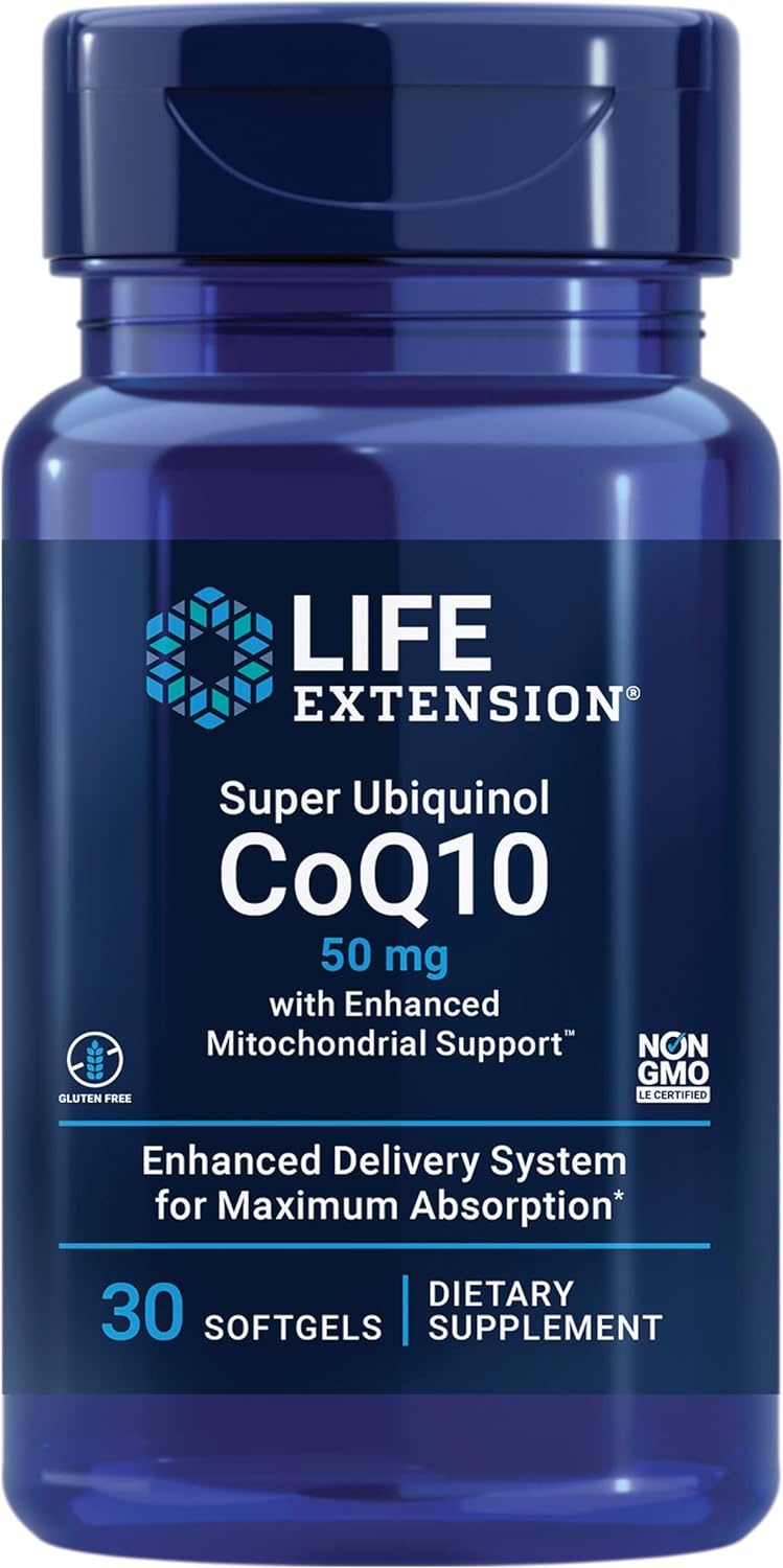 Life Extension Super Ubiquinol Coq10 With Enhanced Mitochondrial Support, Heart Health Supplement, Maximum Absorption, 50 Mg, Non-Gmo, Gluten-Free, 30 Softgels