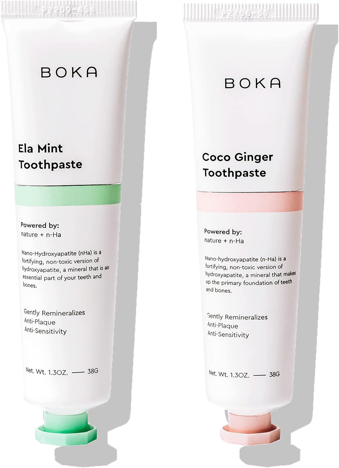 Boka Travel Size Toothpaste - Ela Mint, Coco Ginger 1.3 Fl Oz, Pack of 2 - Nano-Hydroxyapatite for Remineralizing, Sensitive Teeth & Whitening - Fluoride Free - Dentist Recommended for Adult, Kids