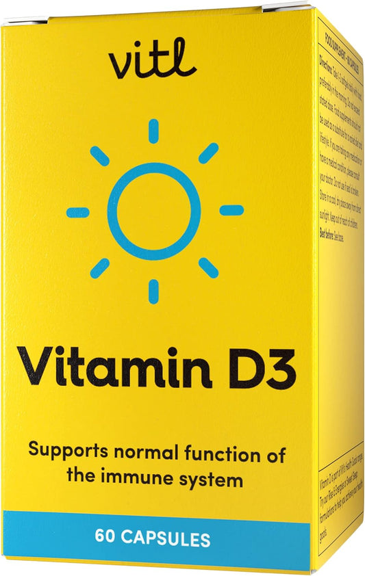 Vitl Vitamin D3 Supplement - 60 Vegan Softgel Capsules - Support For The Immune System, Bones & Joints, Teeth, Muscles And Heart - 2 Month Supply