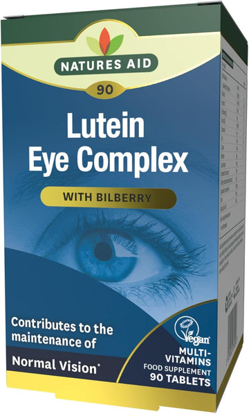 Natures Aid Lutein Eye Complex – With Bilberry, Zinc, Vitamins A B2 C E Riboflavin – Supports Normal Vision Maintenance & Eye Health – Vegan, Gluten-Free, Non-Gmo - 90 Tablets