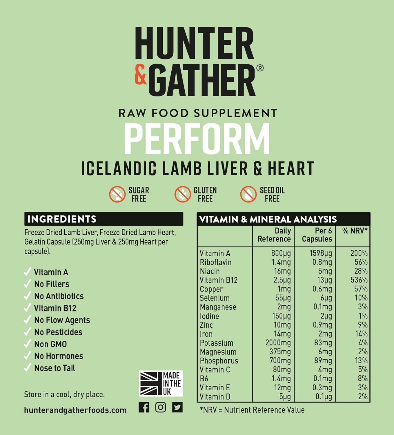 Hunter & Gather Nose to Tail - 180 Liver Capsules | Wild, Grass Fed Icelandic Lamb Ancestral Inspired Supplements| Raw Freeze-Dried Lamb | No GMO Feeds, Antibiotics Or Hormones : Amazon.co.uk: Health & Personal Care